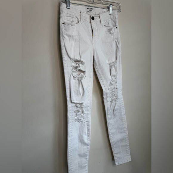 Frame Le Skinny de Jeanne White Distressed Stretchy Skinny Jeans (US 27) - Picture 4 of 7